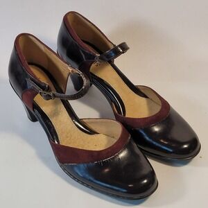 Softspots Women's Mary Jane High Heels Brown Patent Leather Suede Trim Size 9M